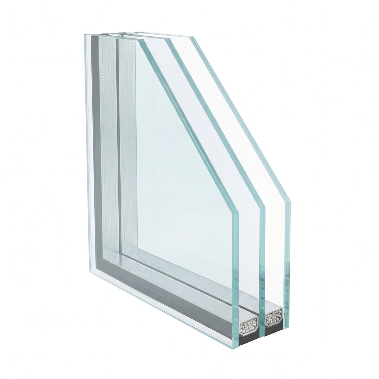 Triple-Pane Ultra-Clear IGU sample showing glass layers