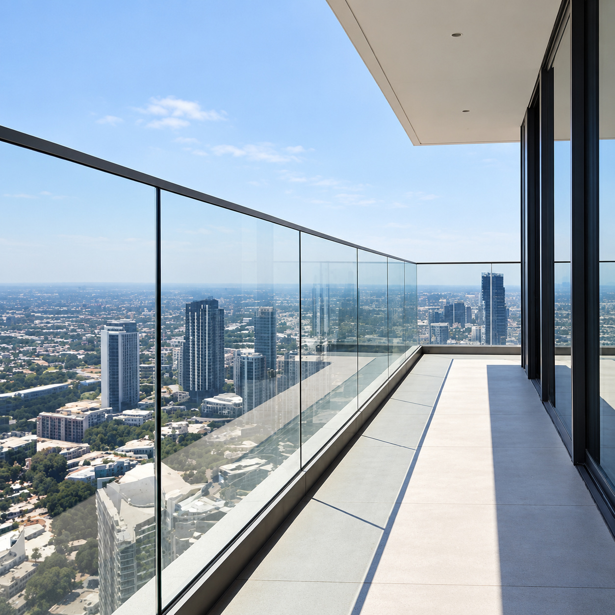 Frameless balustrades and transparent barriers